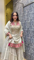Ivory & Pink Handcrafted Embroidered Kurta Set with Sharara & Dupatta